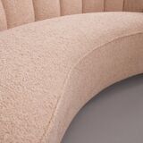 Danish curved banana sofa in a powder pink wool fabric, 1940s