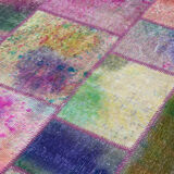 Handwoven Oriental Overdyed 168 cm x 245 cm Multicolor Patchwork Carpet