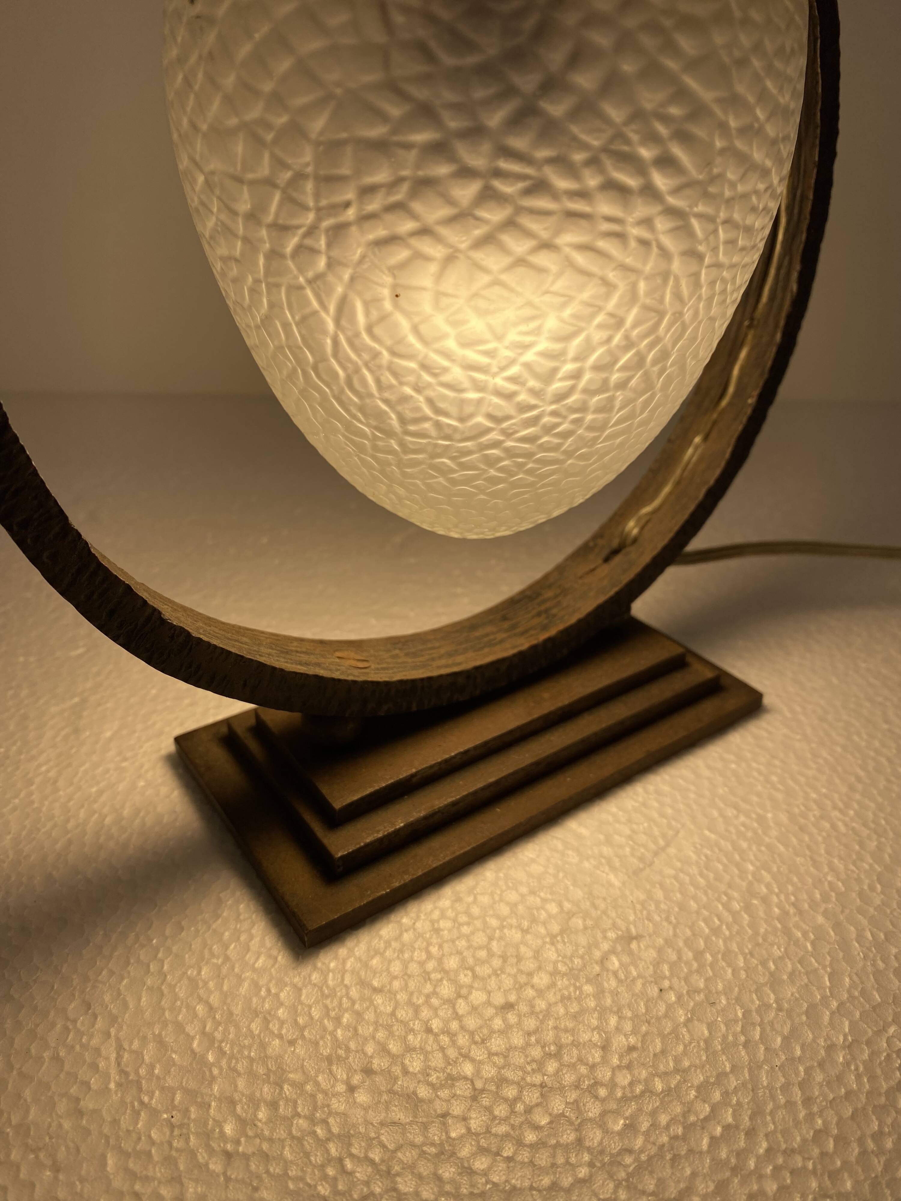 Sculptural Art Deco Table Lamp With Frosted Glass Shade, 1930s
