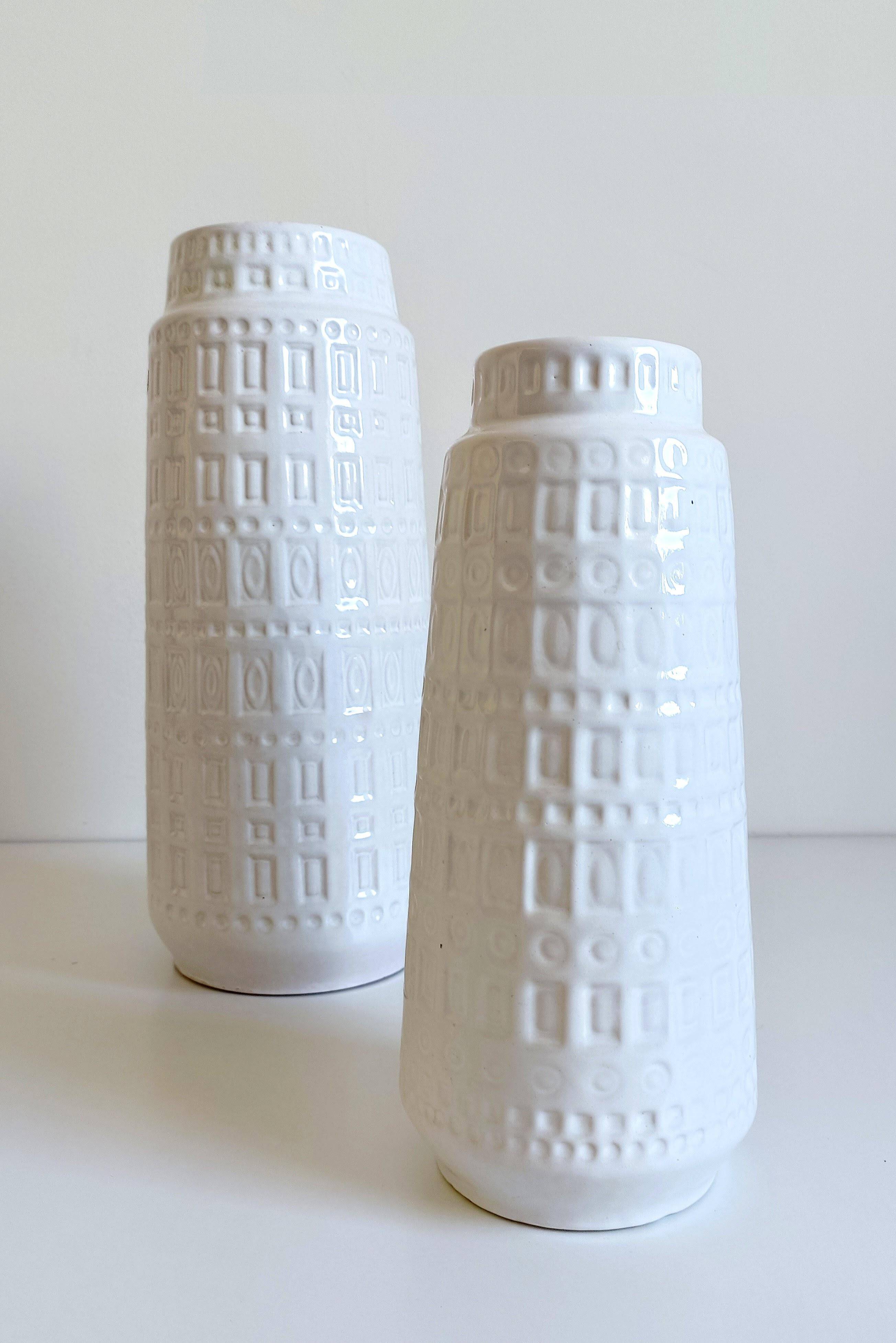 Mid-Century White Glazed West Germany Large Ceramic Vases by Scheurich, 1950s