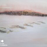 Watercolor on paper - sunset on a beach with boats, framed, signed B. Ernewein