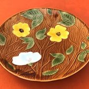 1950s Large floral platter Sarreguemines France Glazed ceramic