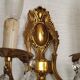 Pair of antique 2-light wall sconces in bronze with crystal pendants, Spain.