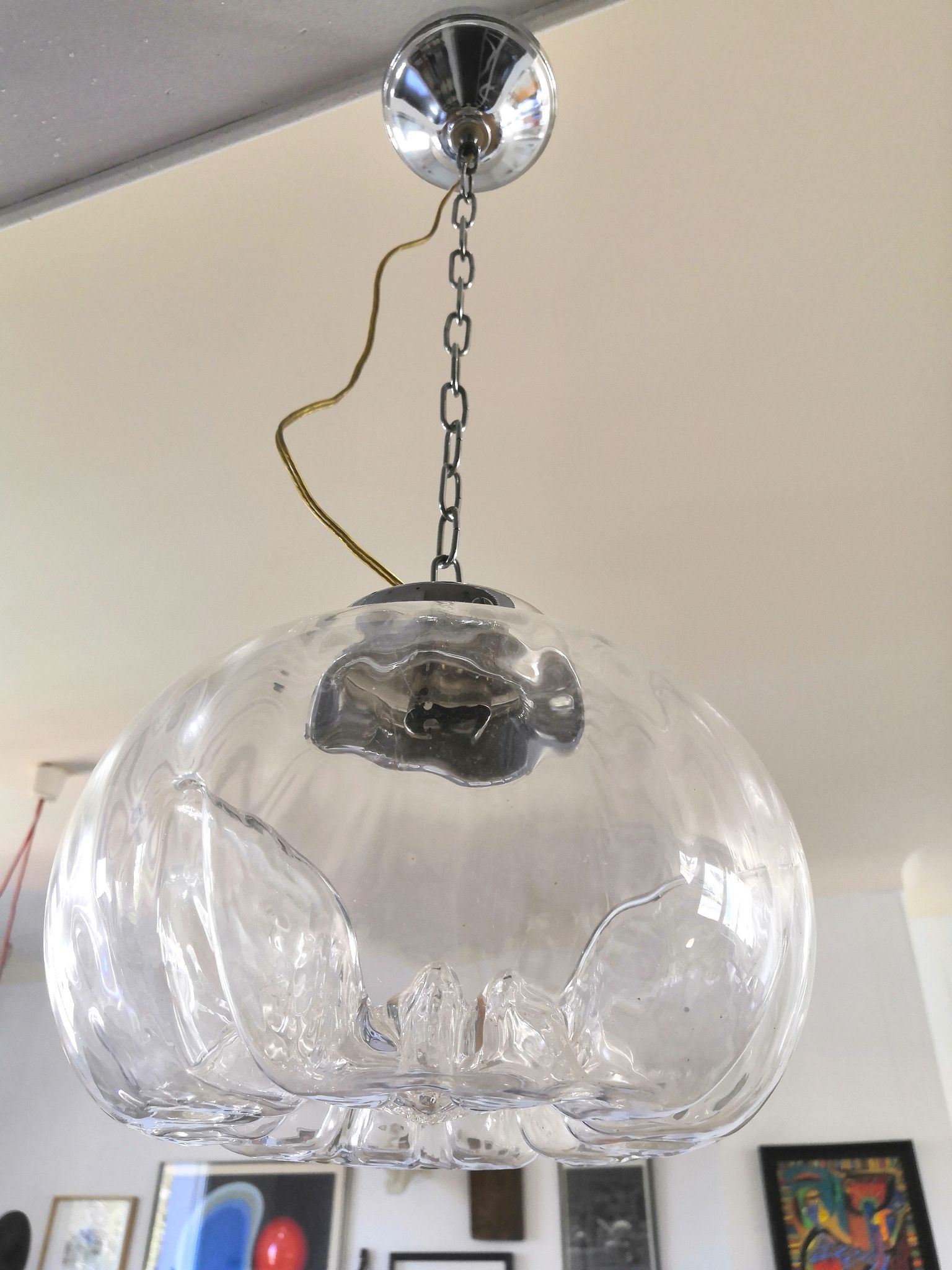 Suspension en verre plissé années 70