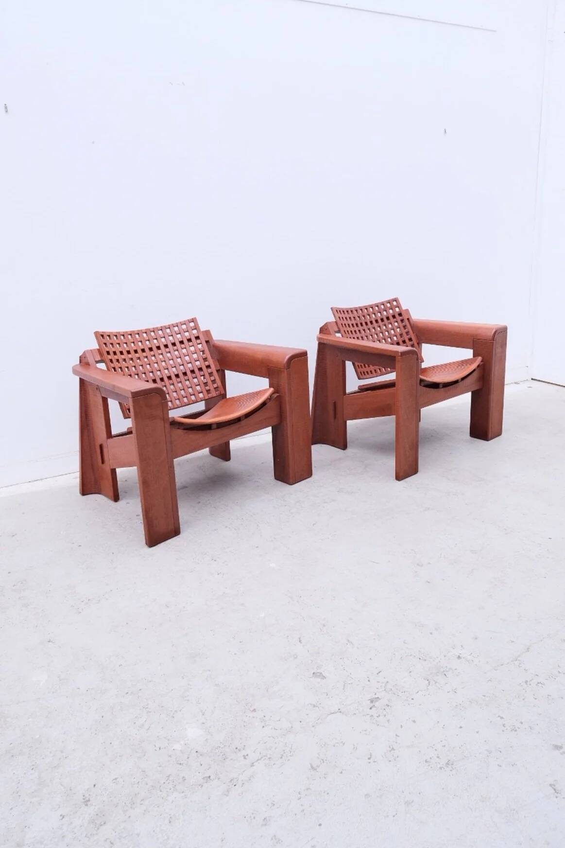Pair of solid Lebanese cedar armchairs