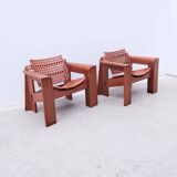 Pair of solid Lebanese cedar armchairs