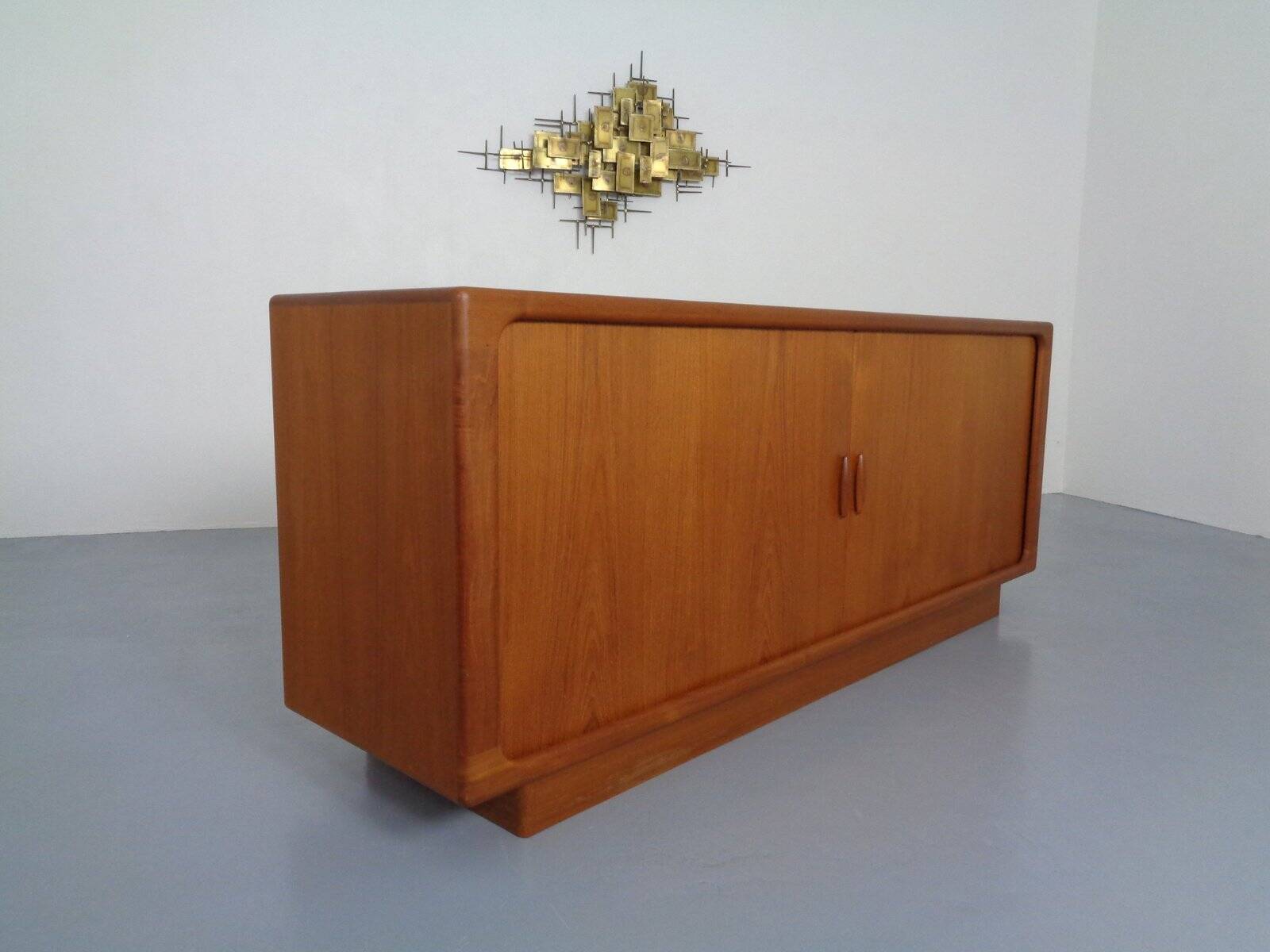 Large teak tambour sideboard from Dyrlund, Denmark, 1970s.