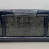 Postmodern Blue Lacquer and Black Marble Sideboard by DBM, Italy, 1980s