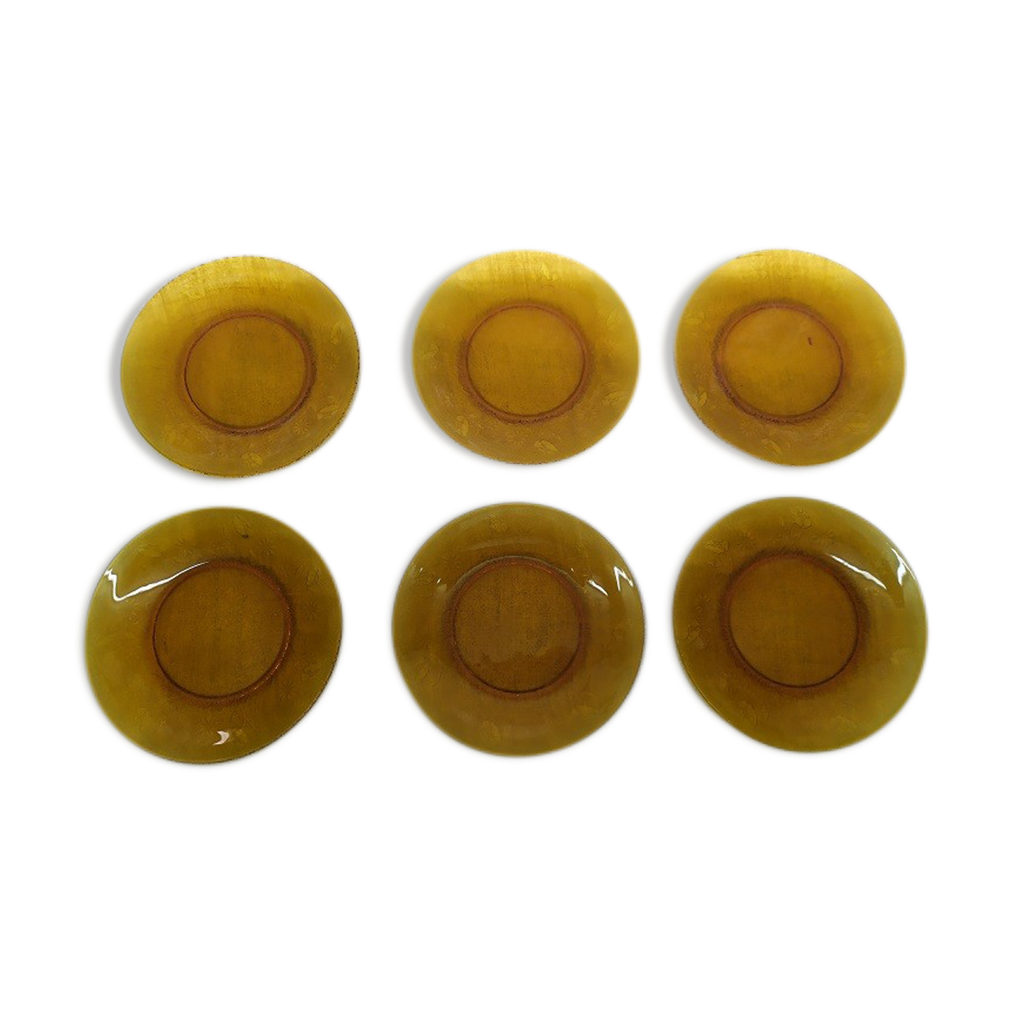 Dessert plates old amber flowers vintage lot of 6