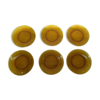 Dessert plates old amber flowers vintage lot of 6
