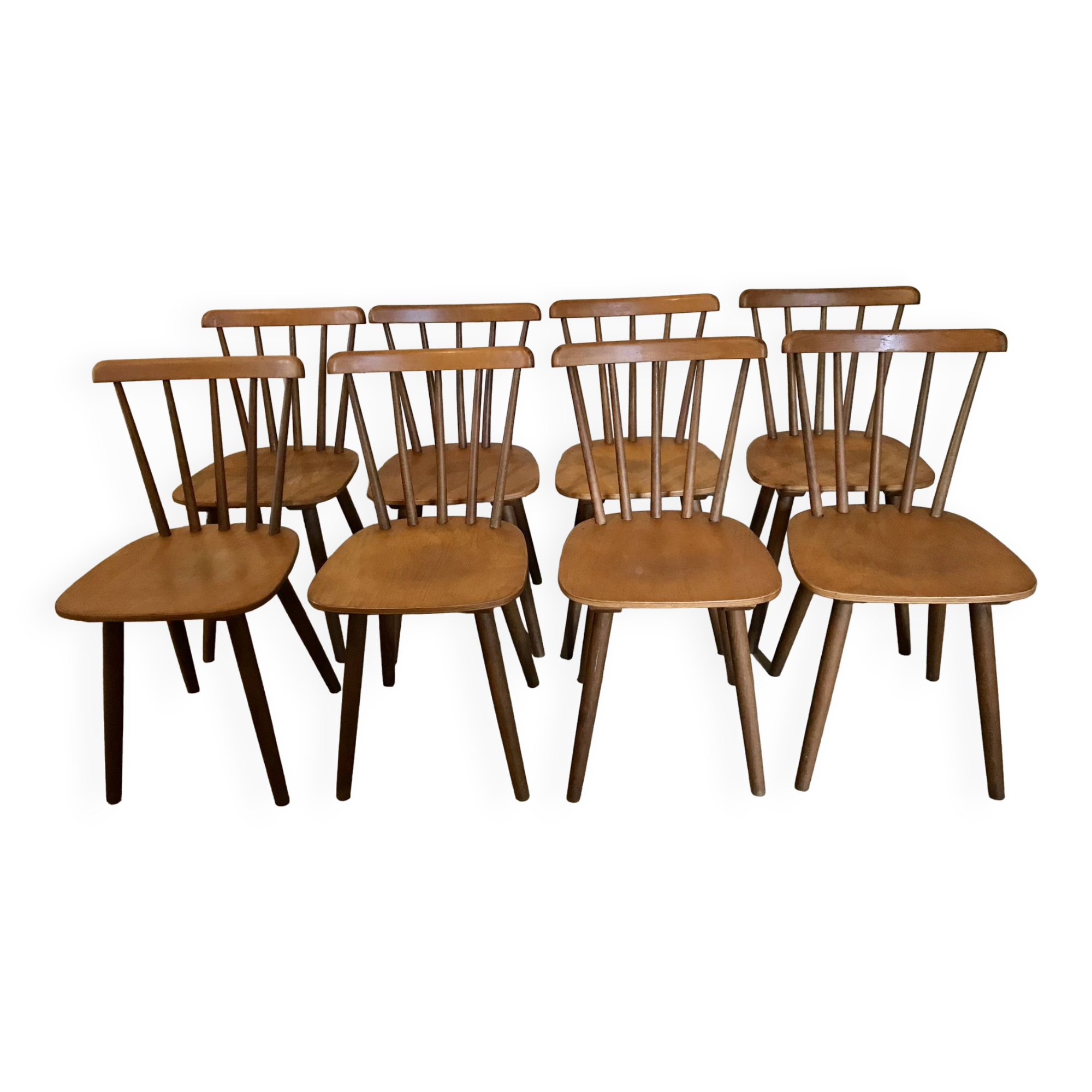 Set of 8 vintage chairs with bars and compass legs 1960