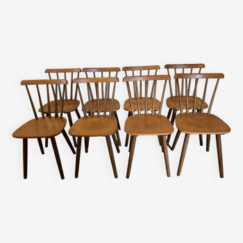 Lot de 8 chaises vintage à barreaux et pieds compas 1960