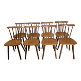 Set of 8 vintage chairs with bars and compass legs 1960