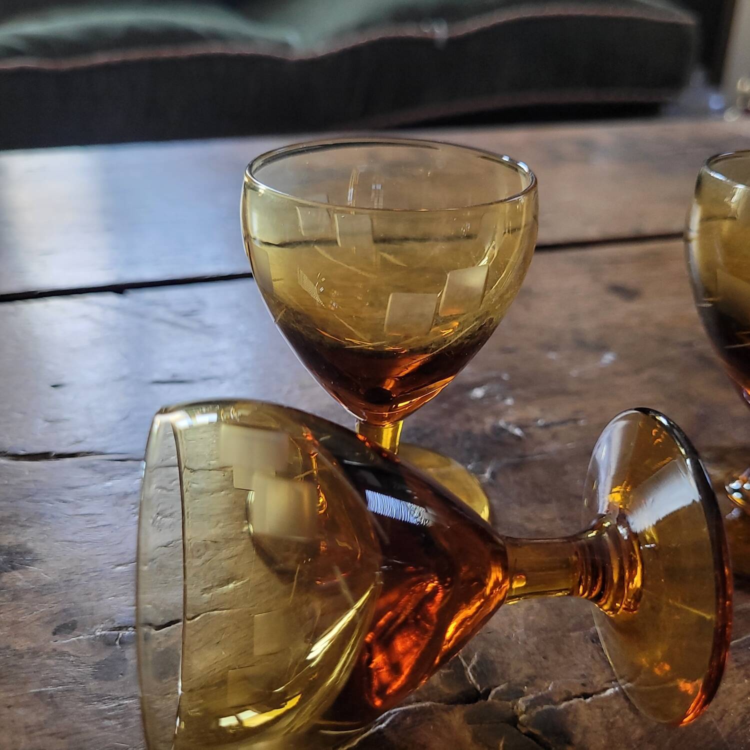 5 amber stemmed glasses – 1960s