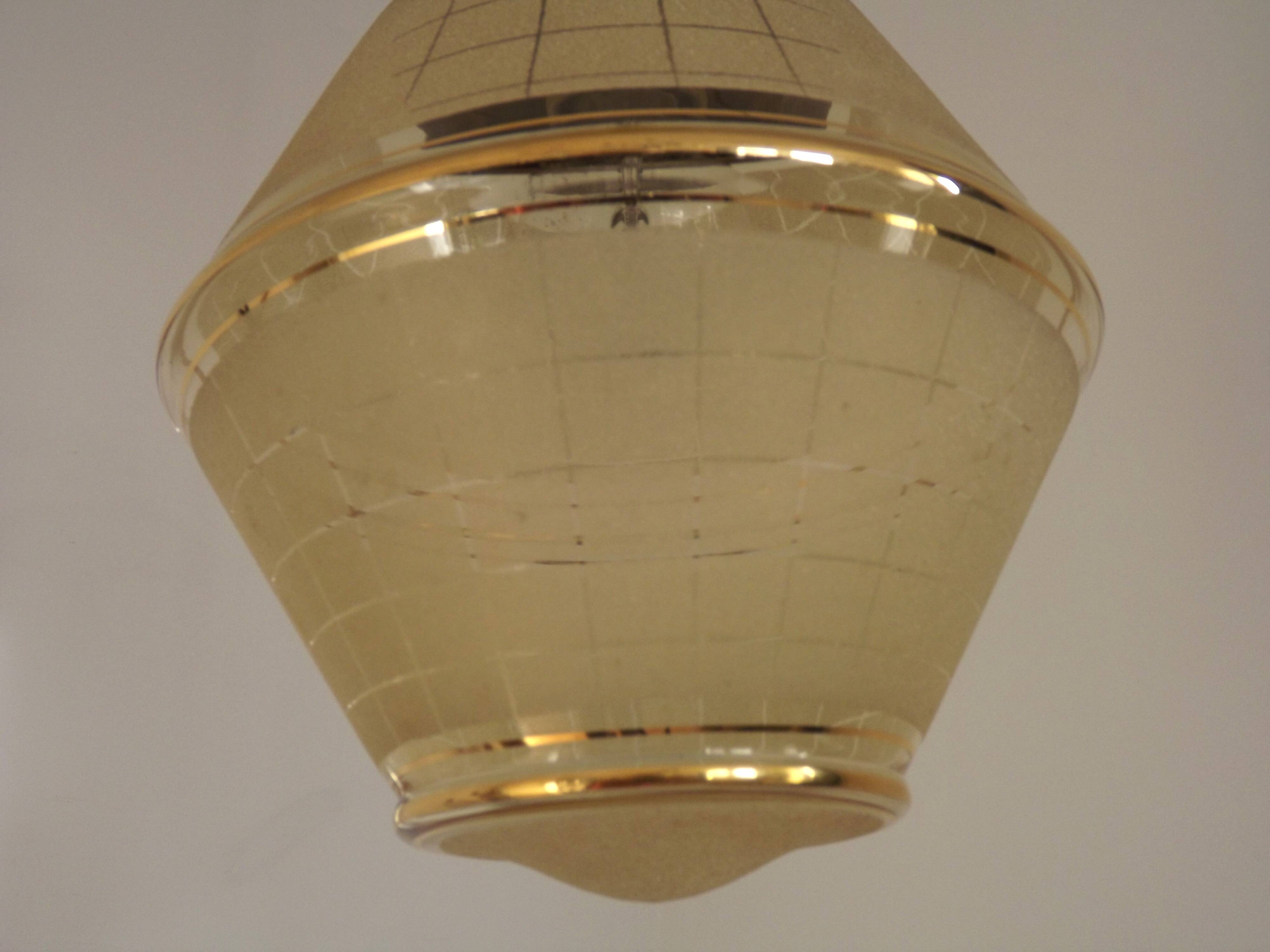 Art Deco ceiling light in yellow and gold glass and brass, France