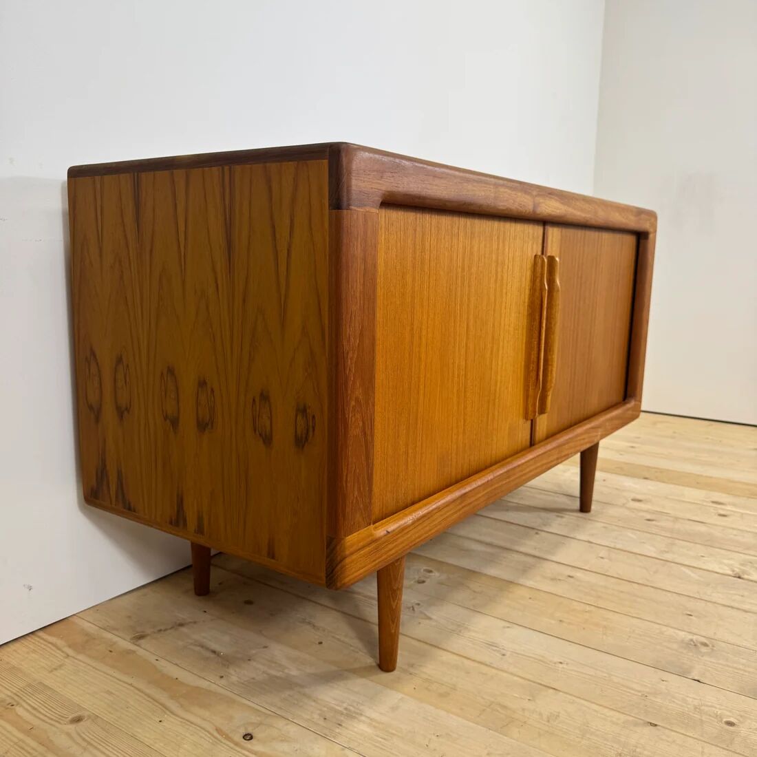 Dyrlund buffet in teak with sliding doors and interior drawers, Denmark 1960.