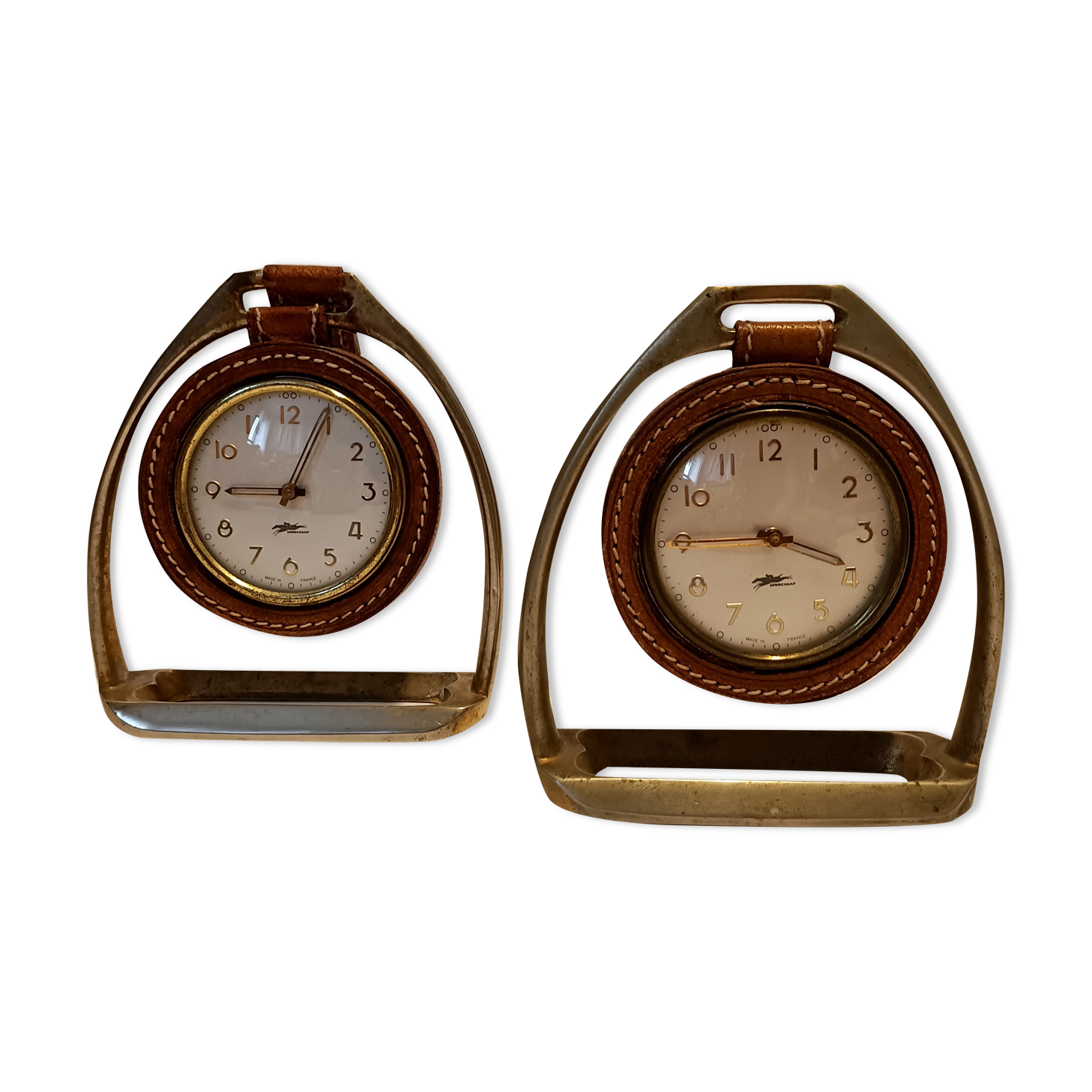 Pair of Longchamps 1960 leather stirrup pendulettes.