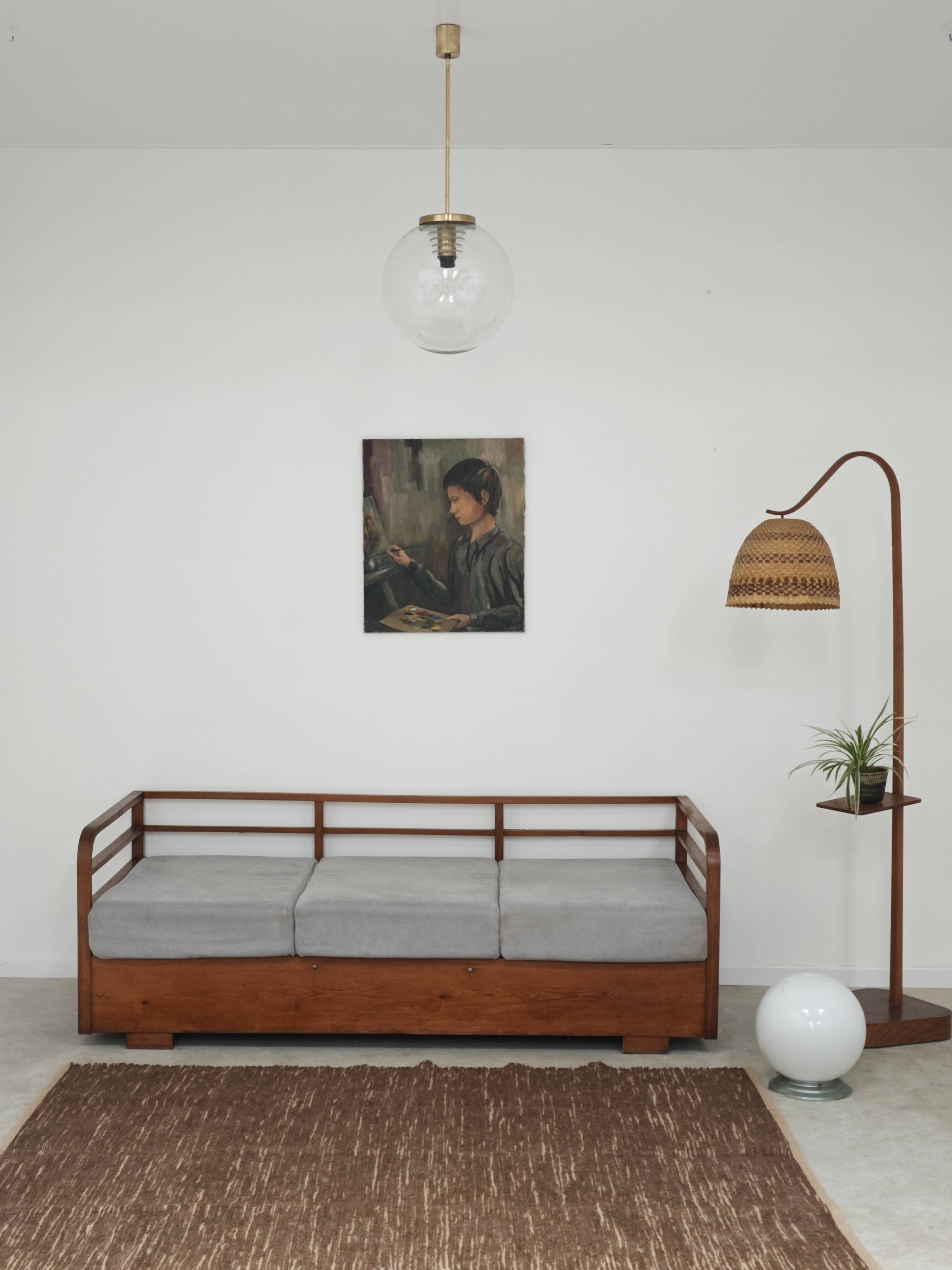 Art Deco sofa gray fabric Jindrich Halabala 1930