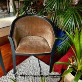 Pair of Art Deco barrel chairs in black and bronze