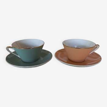 Pair of old Villeroy and Boch cups with saucers