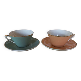 Pair of old Villeroy and Boch cups with saucers