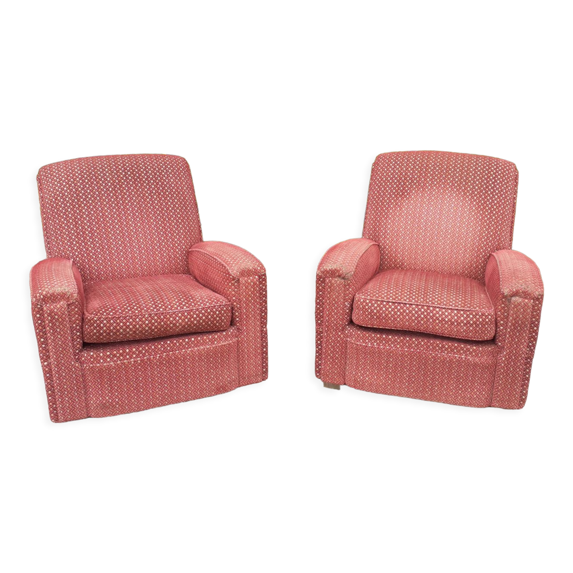 Pairs of art deco club armchairs in red fabrics year 30