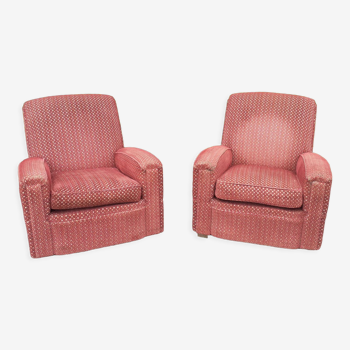 Pairs of art deco club armchairs in red fabrics year 30