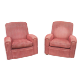 Pairs of art deco club armchairs in red fabrics year 30
