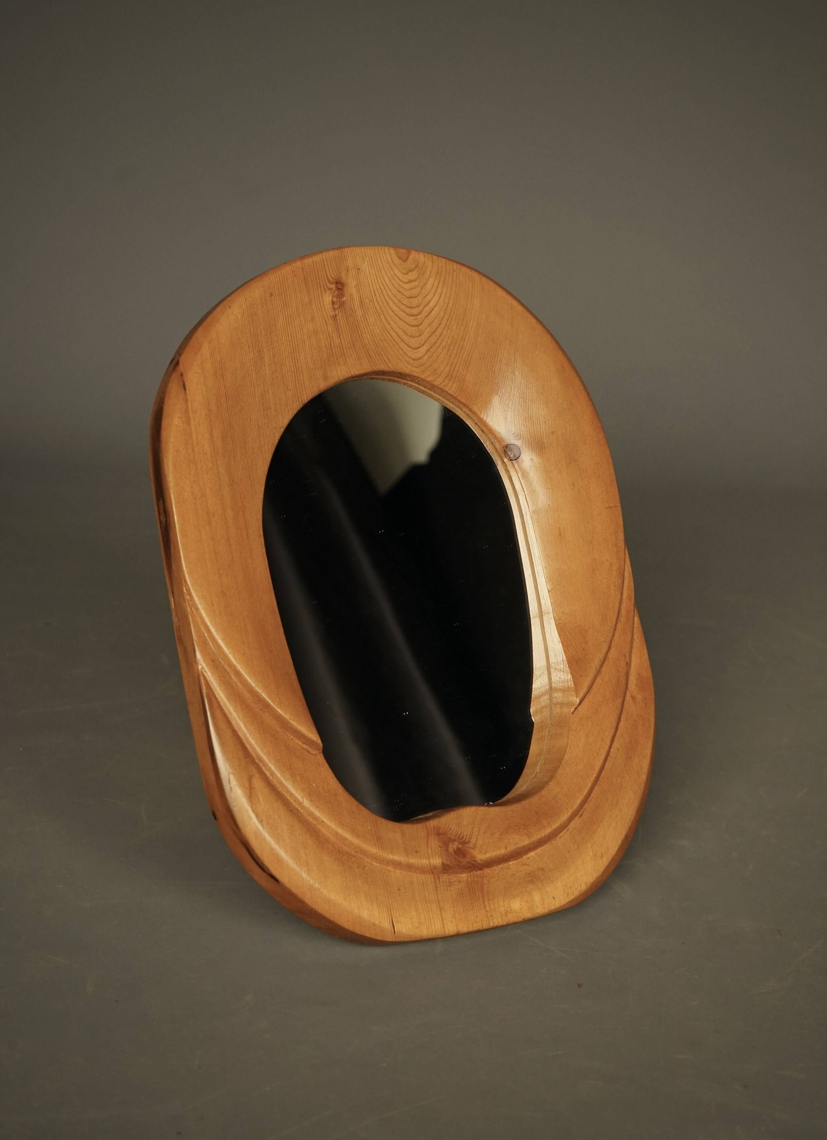Mid-Century Anthroposophical Pine Wall Mirror, 1970s