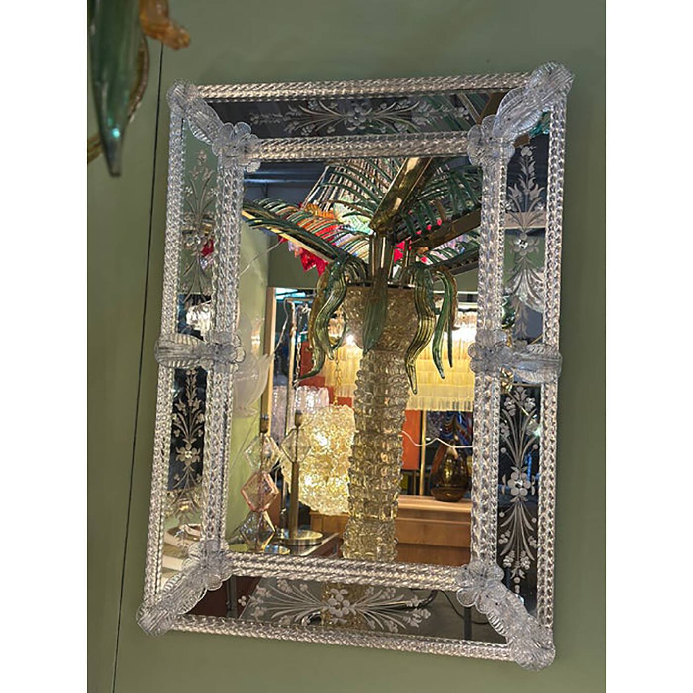 Venetian Transparent Hand-Carved Glass Wall Mirror