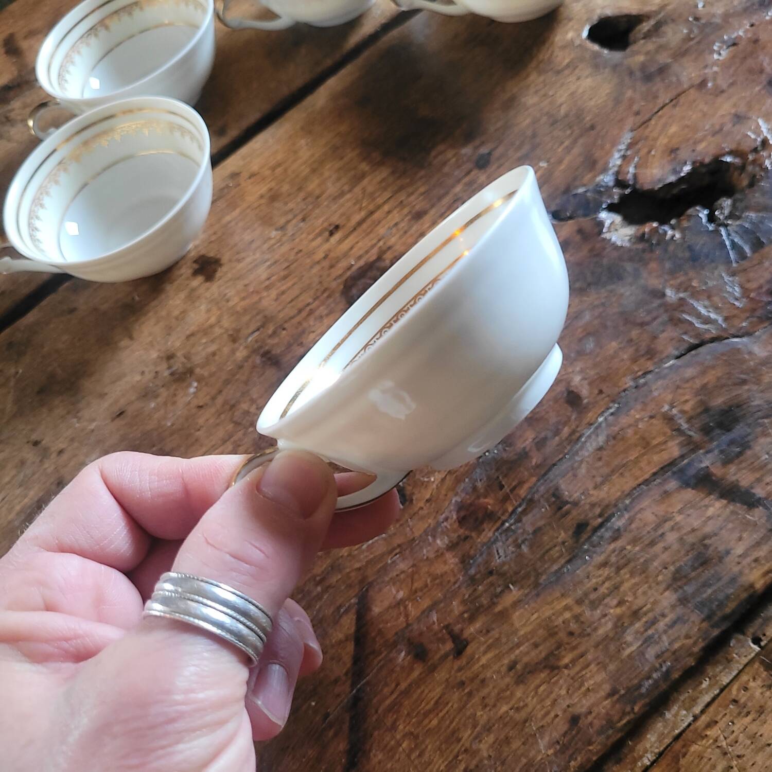 5 porcelain cups from Limoges – A. Lanternier & Cie – gold decoration