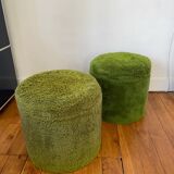 Lot 2 green fur poufs from the 70s
