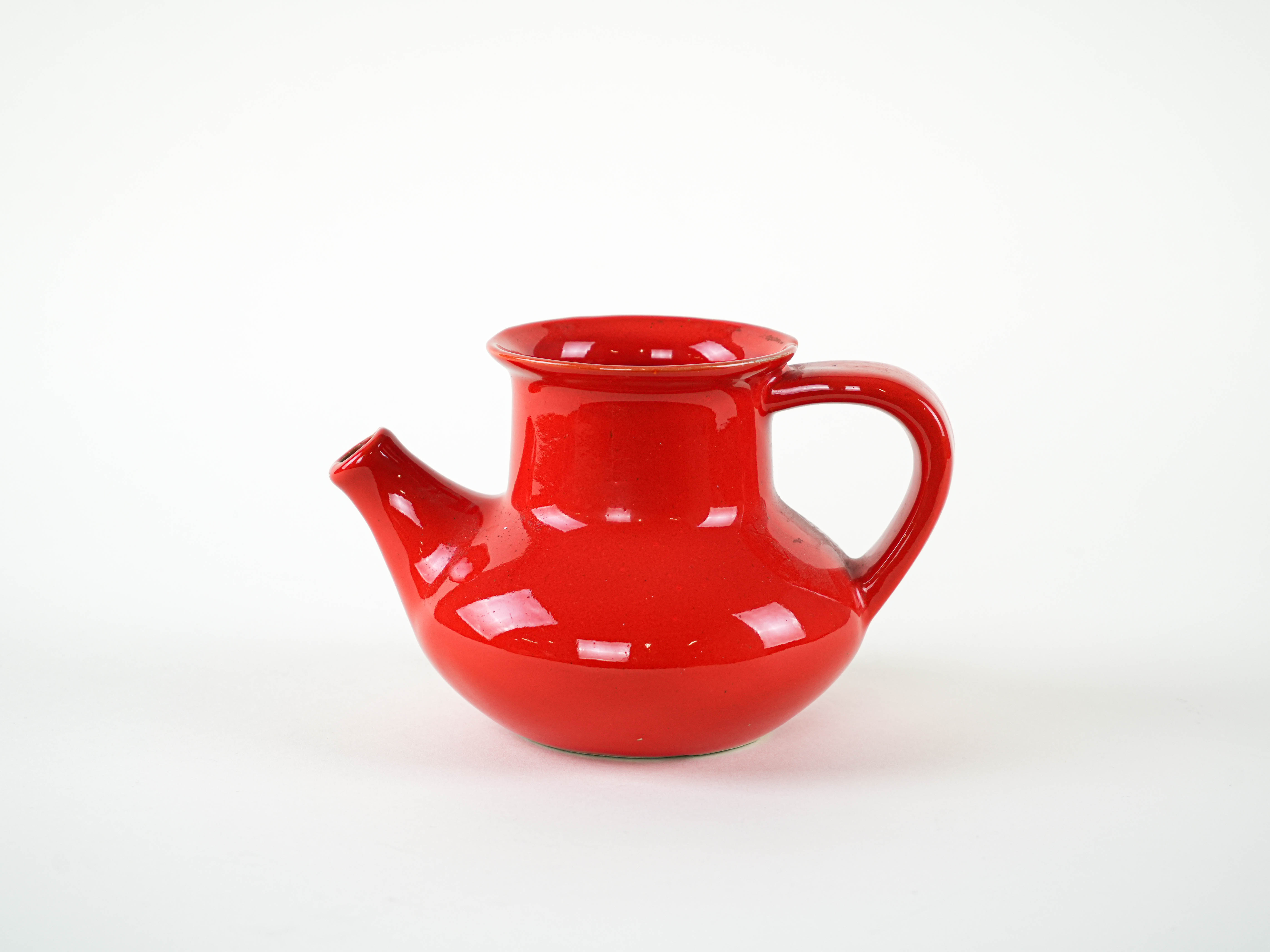 Red ceramic jug, Danish design, 1960s, made in Denmark