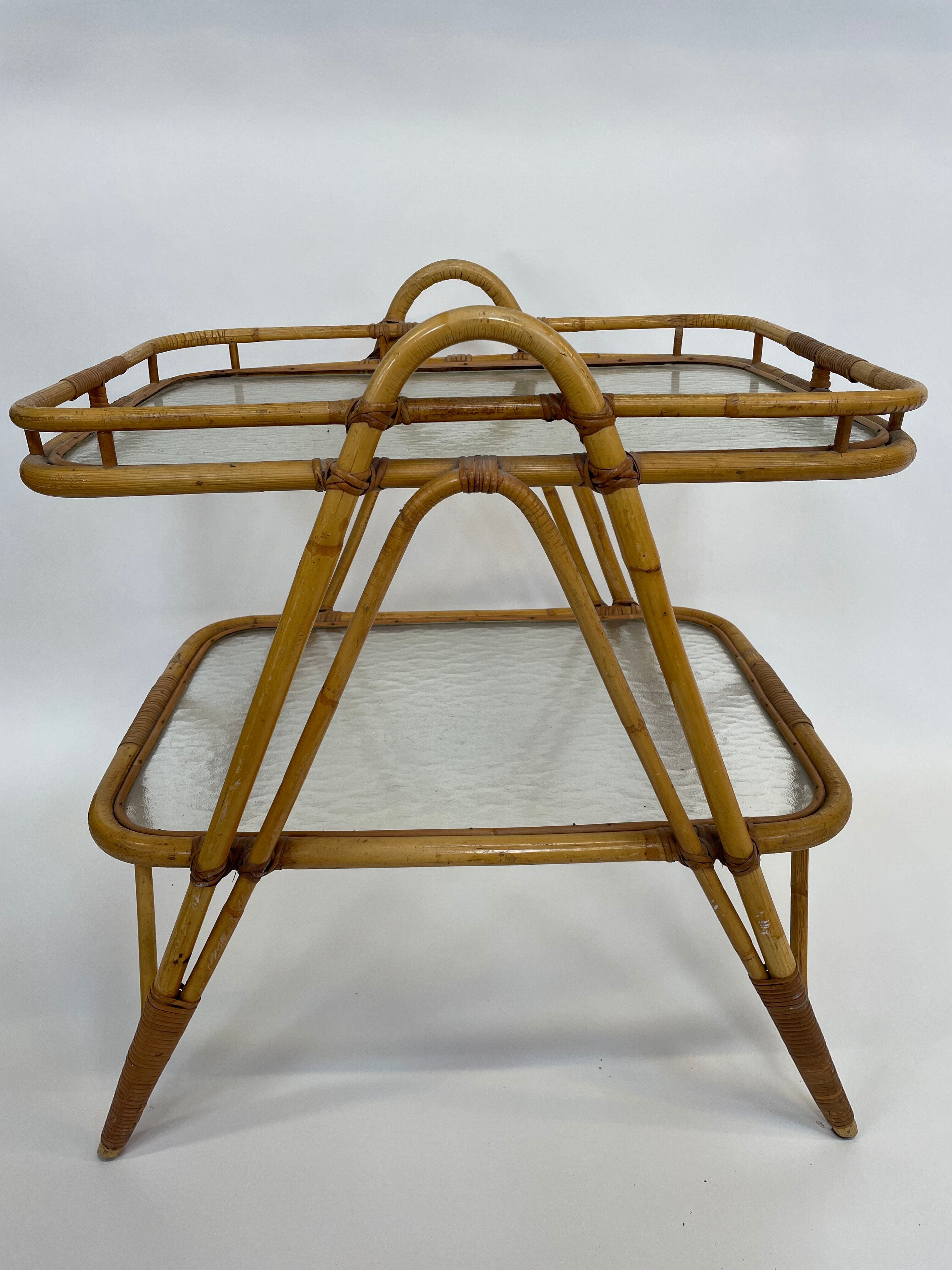 Vintage rattan table side table bamboo rattan 60's