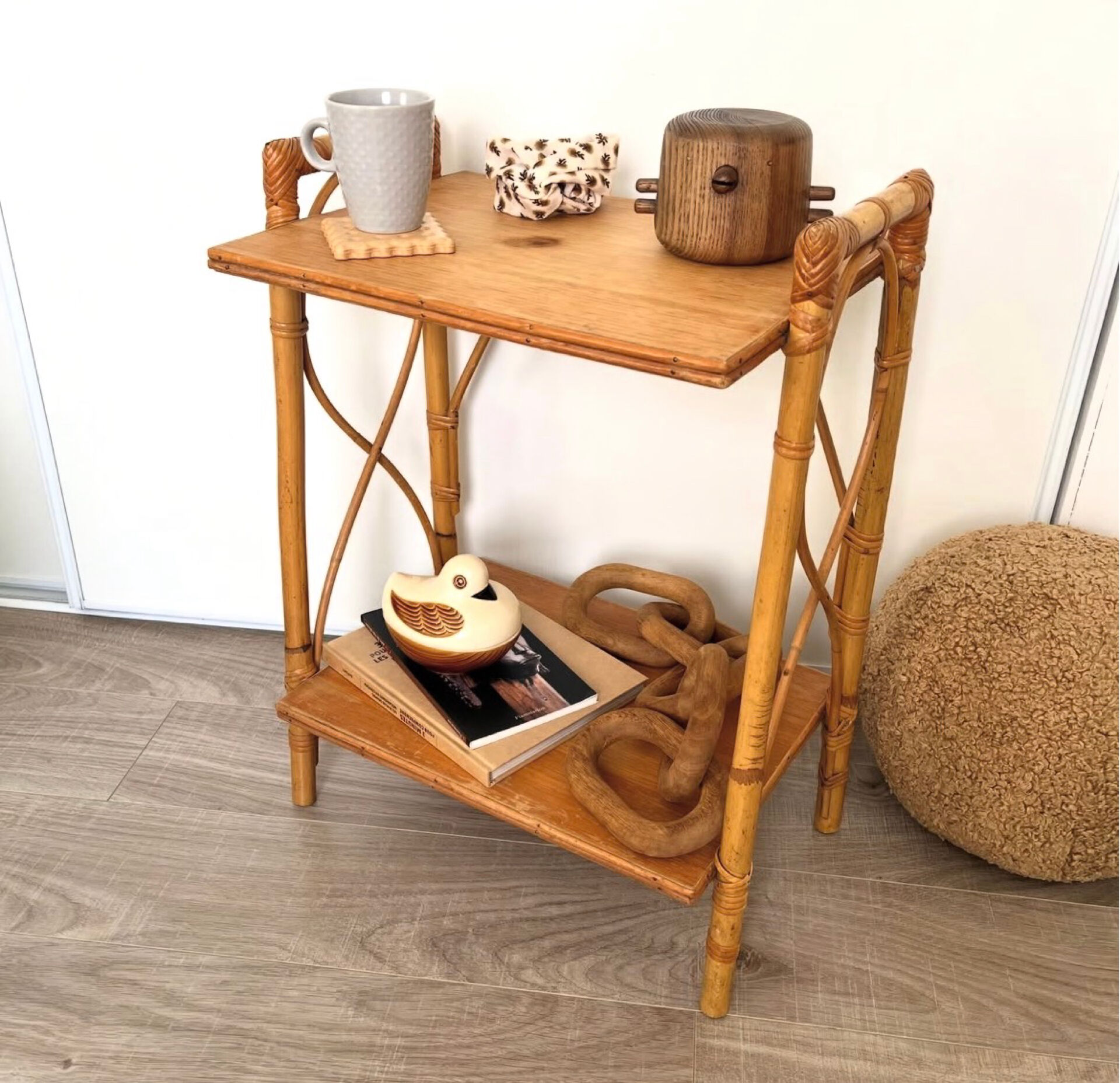 Vintage rattan bedside table