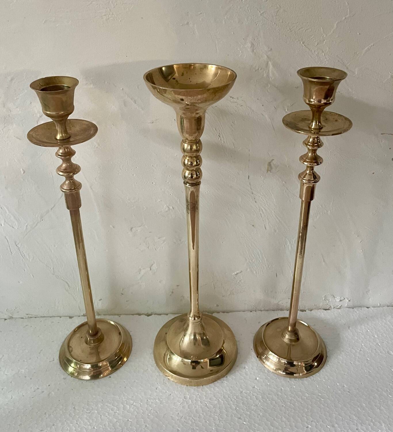 Set of 3 brass candle holders