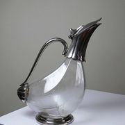 Vintage glass and silver-plated metal jug, modernist pitcher/carafe from 1950-1970.