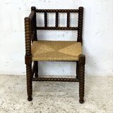 Corner chair in straw and turned wood early 20th century