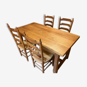 Table ferme chêne massif et 4 chaises