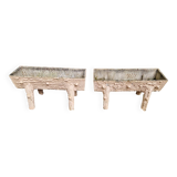 Pair of faux wood cement planters