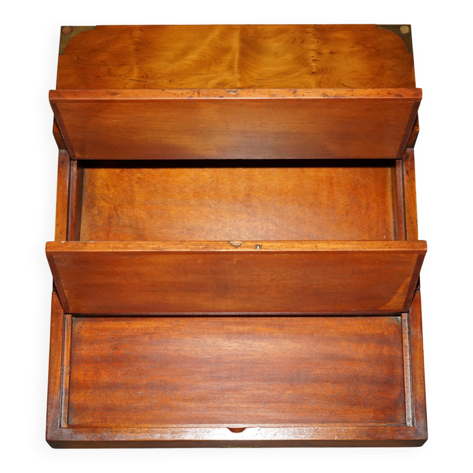 Military desk Harrods in Burr Yew wood with leather, country style.