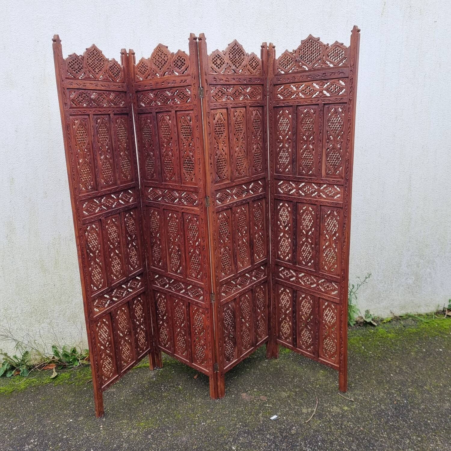Indonesian screen 4 teak panels