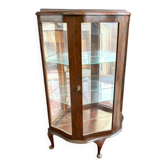 Antique English wooden display cabinet - Curved legs & 3 shelves