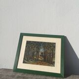 Peinture ancienne paysage breton cadre bois