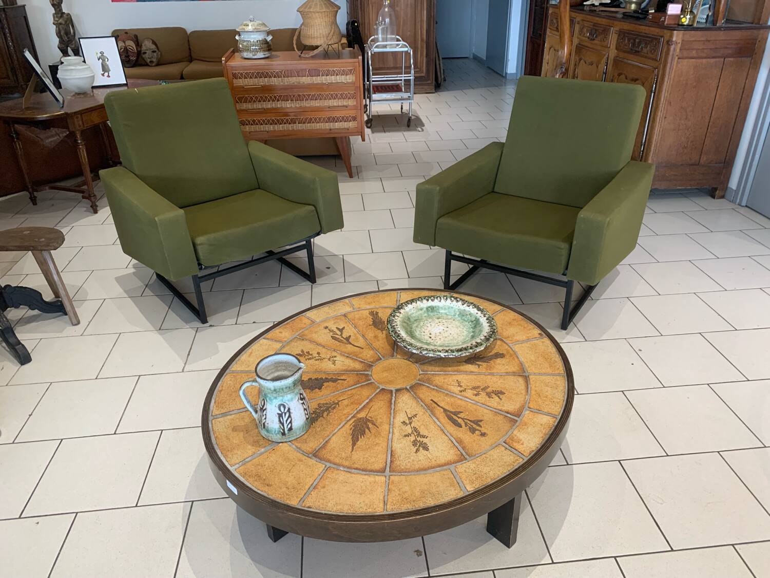 Paire Fauteuil Fero Vert Vintage circa 1960