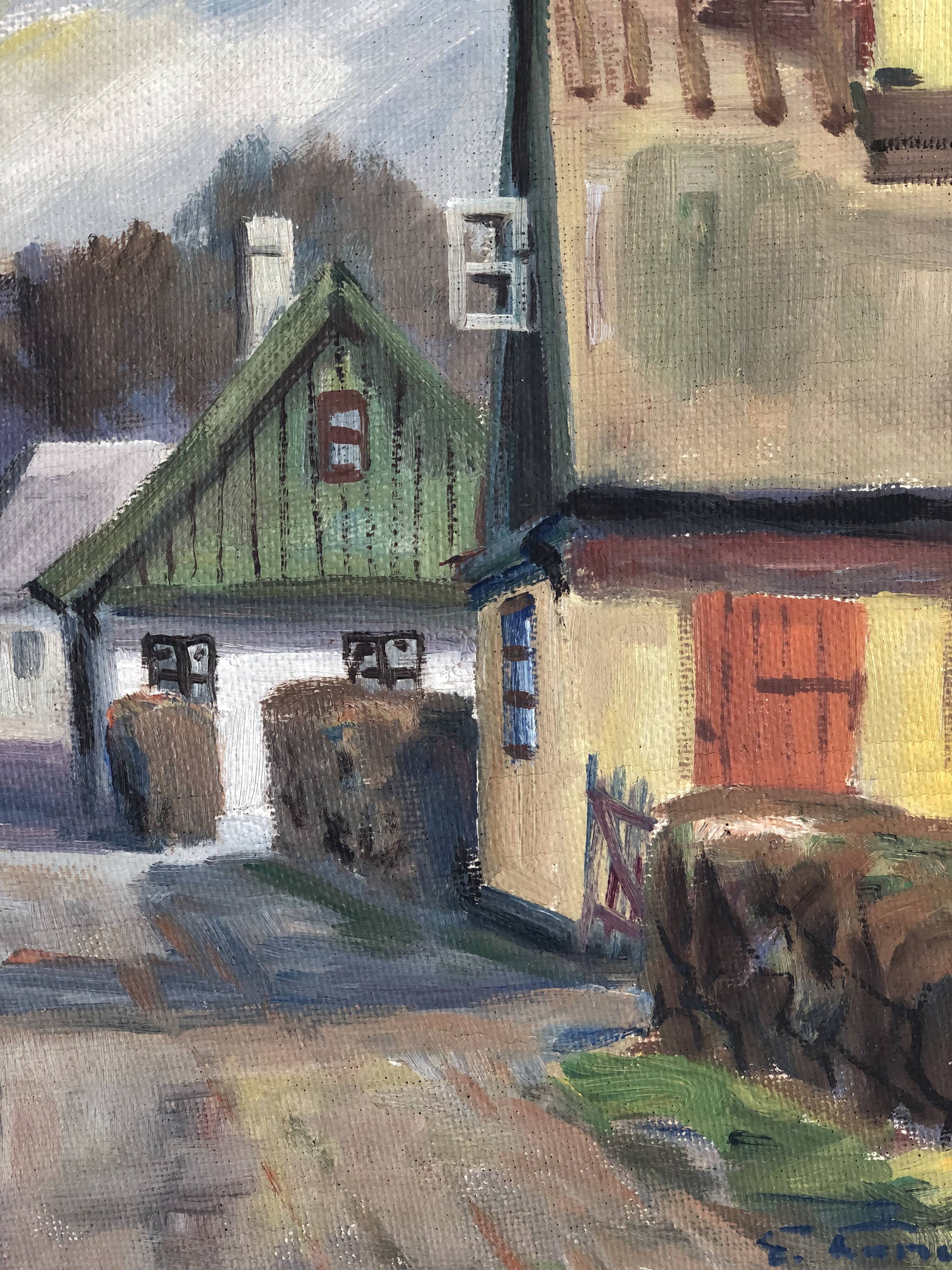 Vintage Original Cottage Oil Painting: Framed Countryside Art