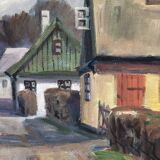 Vintage Original Cottage Oil Painting: Framed Countryside Art