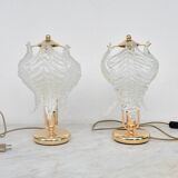 Set of 2 Murano glass table lamps transparent leaves