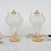 Set of 2 Murano glass table lamps transparent leaves