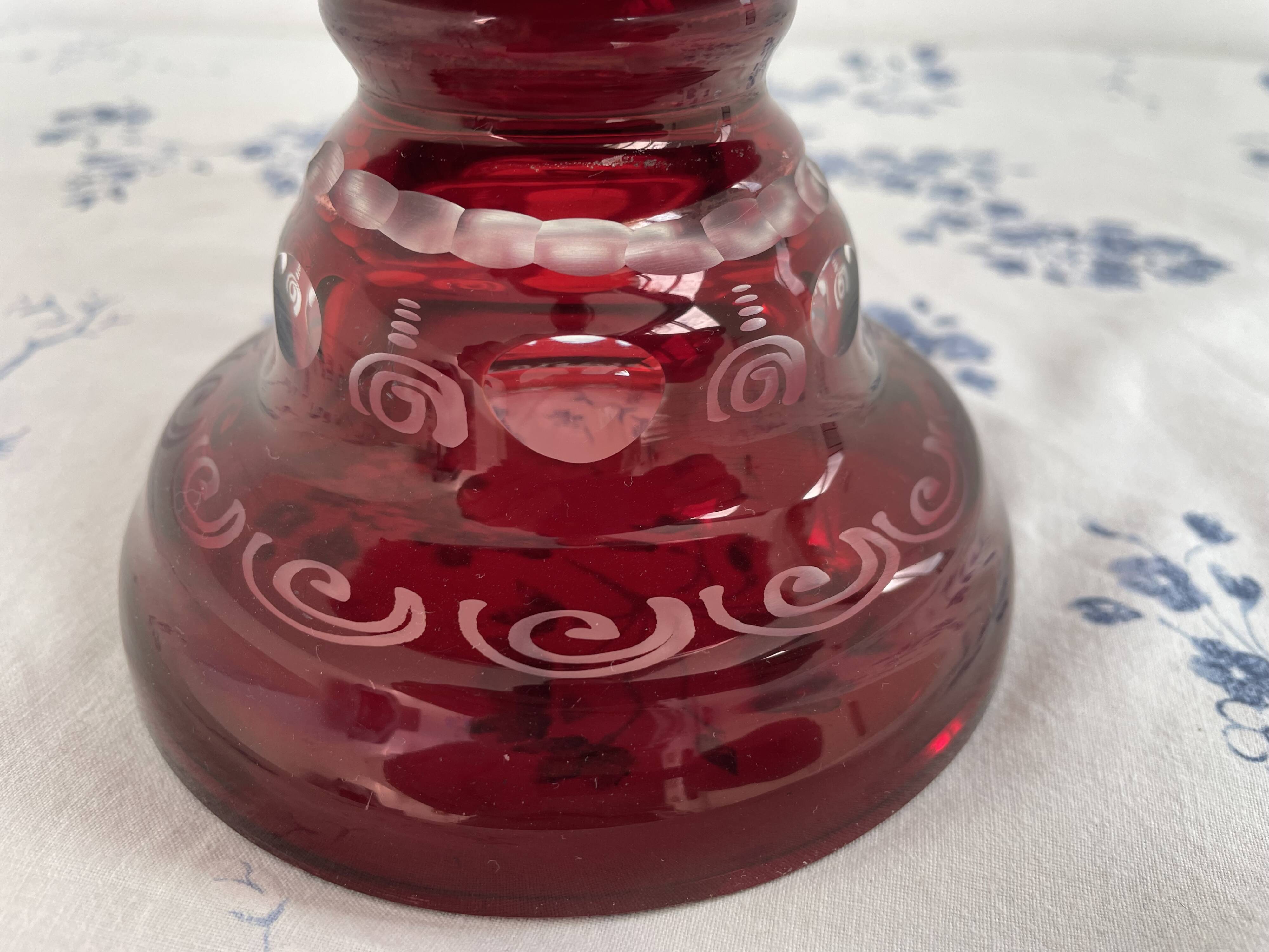 Large red and white overlay glass bowl, Bohemian 20th century